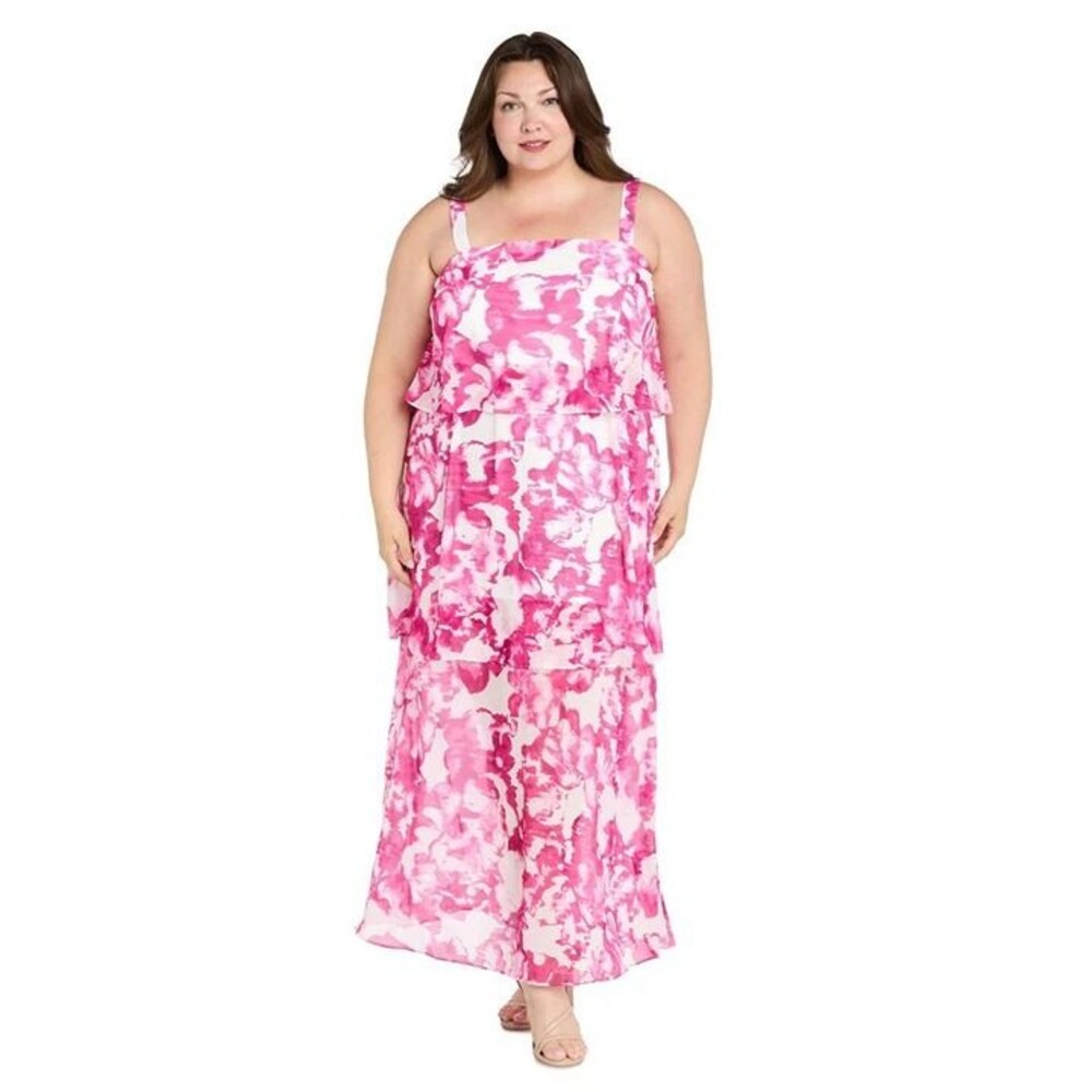 NWT Size 20W R&M Richards Pink and White Chiffon Layered Dress Formal